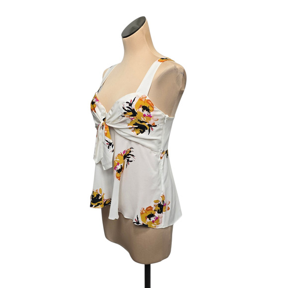 A.L.C. Tank Top Womens 8 White Floral Sleeveless Bow Tie Front Blouse Summer - Picture 6 of 8